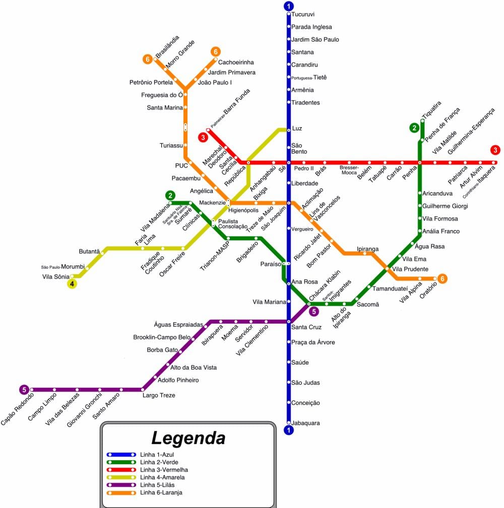 Метро Сан-Паулу карту у форматі PDF